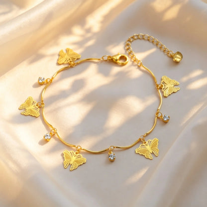 Bracelet Cheville Femme Papillons Dorés Ajourés - Acier Inoxydable