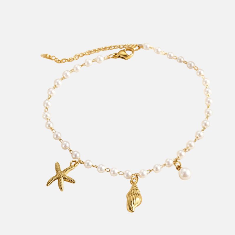 Bracelet Cheville Femme Perles Coquillage Étoile