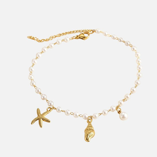 Bracelet Cheville Femme Perles Coquillage Étoile