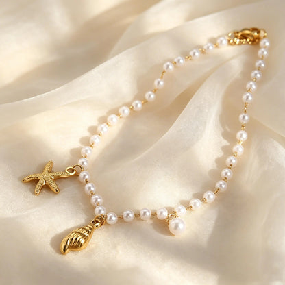 Bracelet Cheville Femme Perles Coquillage Étoile