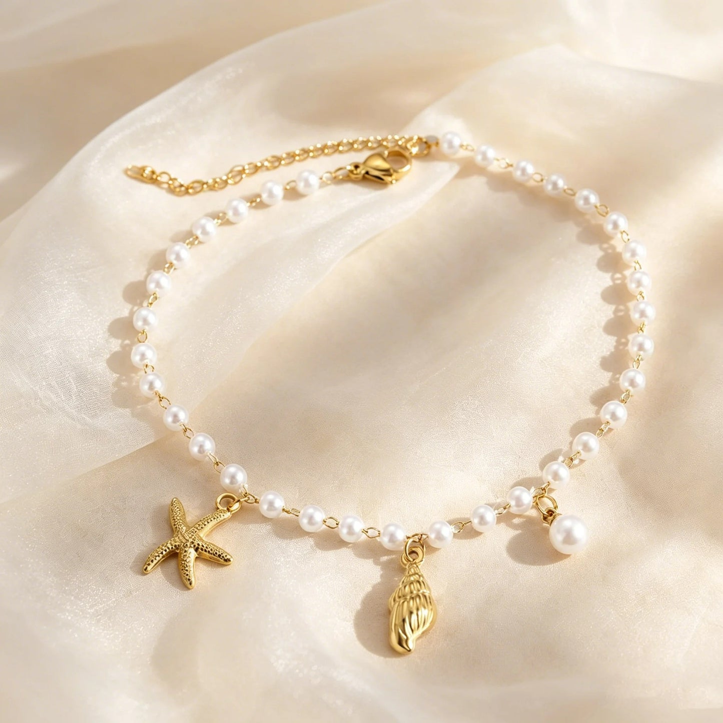 Bracelet Cheville Femme Perles Coquillage Étoile