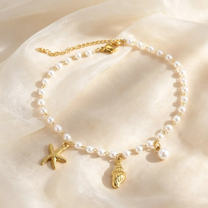 Bracelet Cheville Femme Perles Coquillage Étoile