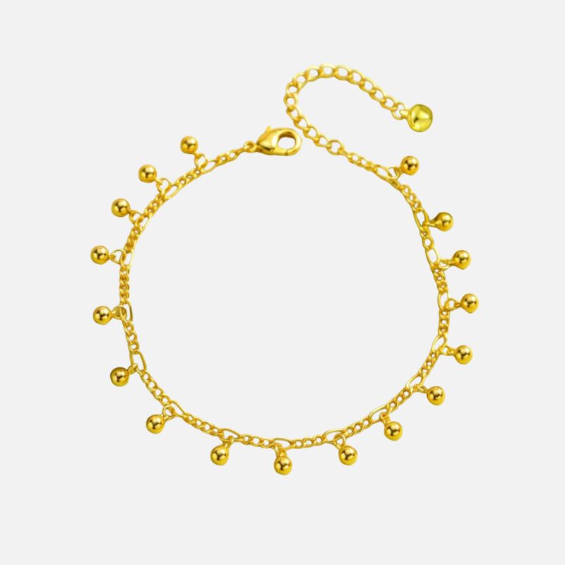 Bracelet Cheville Femme Petites Billes Dorées -Acier Inoxydable