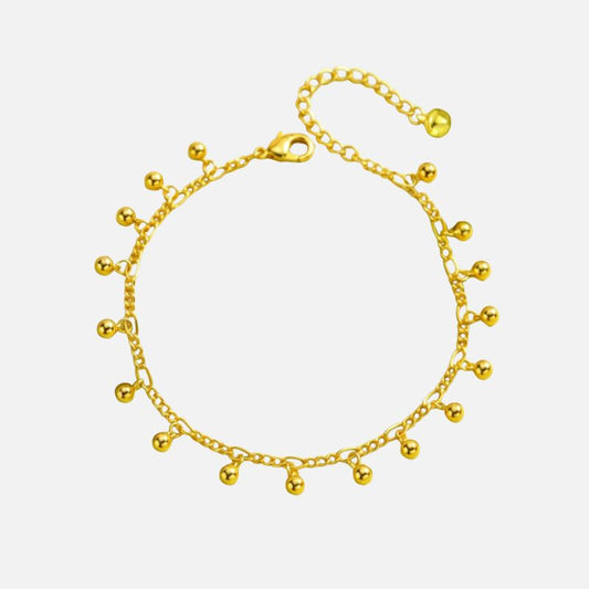 Bracelet Cheville Femme Petites Billes Dorées -Acier Inoxydable