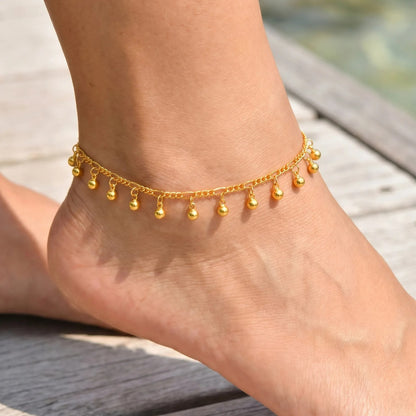 Bracelet Cheville Femme Petites Billes Dorées -Acier Inoxydable