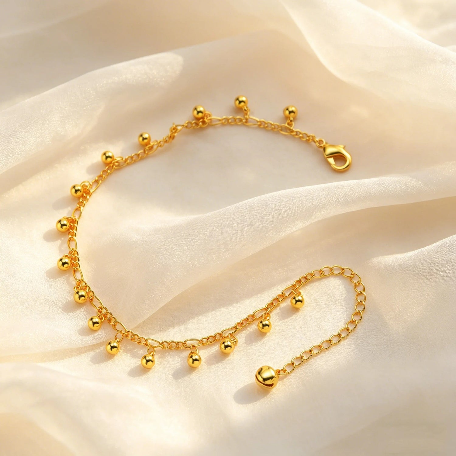 Bracelet Cheville Femme Petites Billes Dorées -Acier Inoxydable