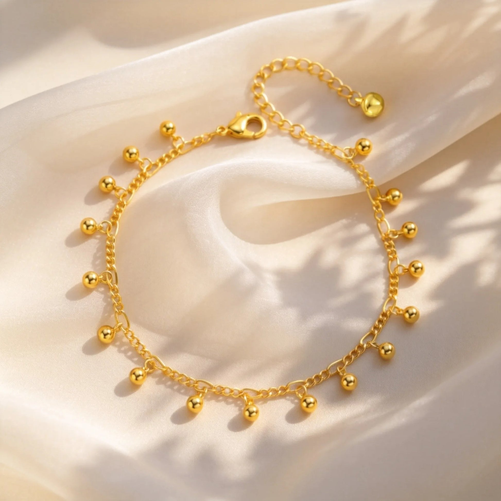 Bracelet Cheville Femme Petites Billes Dorées -Acier Inoxydable
