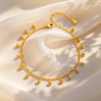 Bracelet Cheville Femme Petites Billes Dorées -Acier Inoxydable