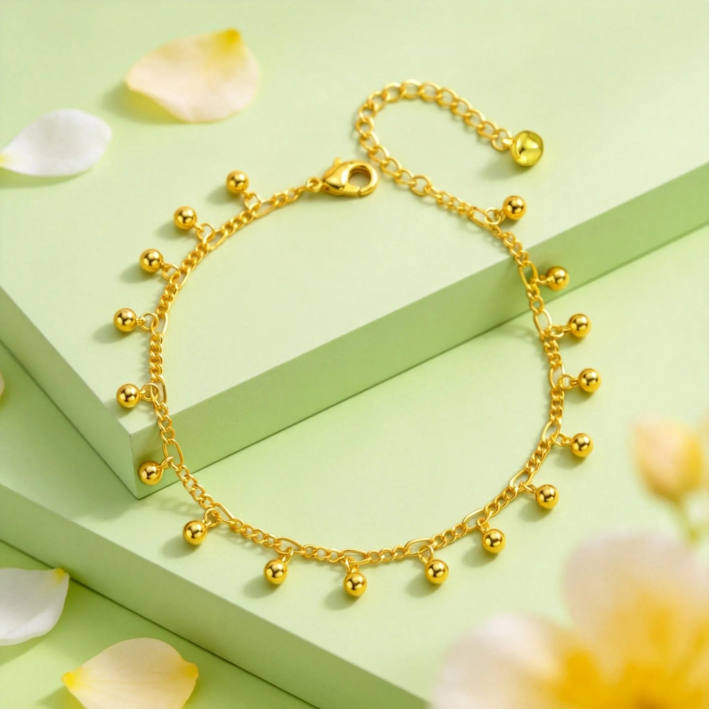 Bracelet Cheville Femme Petites Billes Dorées -Acier Inoxydable