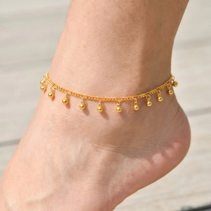 Bracelet Cheville Femme Petites Billes Dorées -Acier Inoxydable