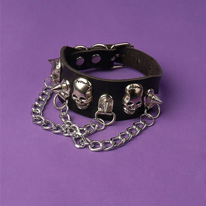 Bracelet Clou Homme Têtes De Mort Et Chaînes