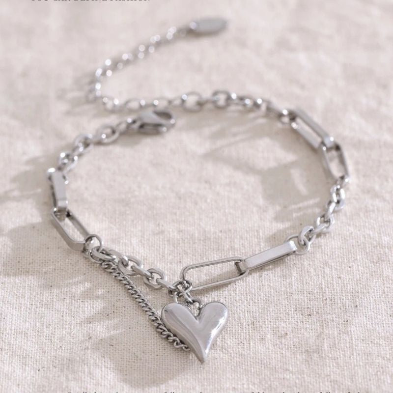 Bracelet Cœur Femme Acier Inoxydable Argenté Moderne