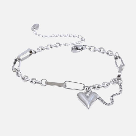 Bracelet Cœur Femme Acier Inoxydable Argenté Moderne