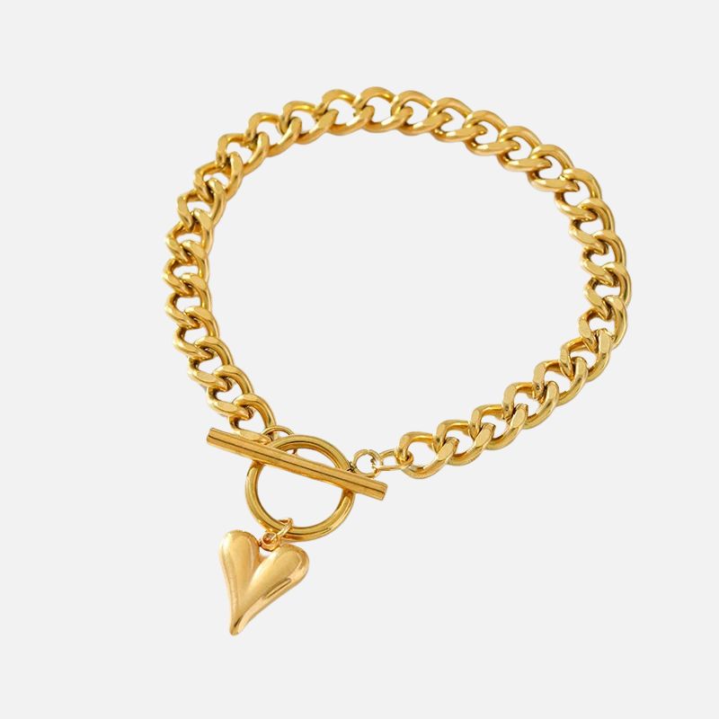 Bracelet Cœur Femme Chaîne - Acier Inoxydable