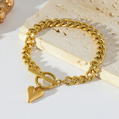 Bracelet Cœur Femme Chaîne - Acier Inoxydable