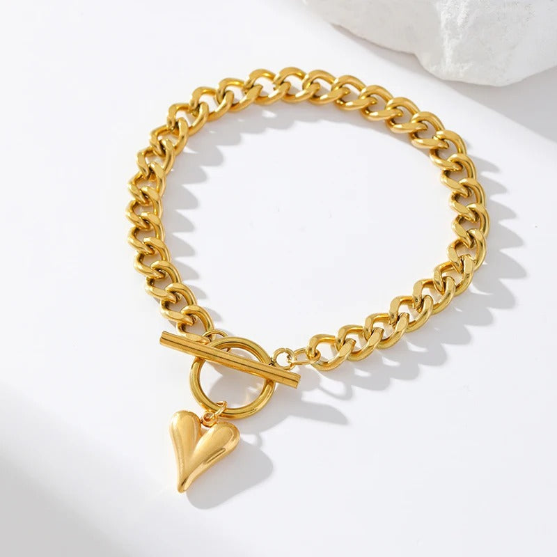 Bracelet Cœur Femme Chaîne - Acier Inoxydable
