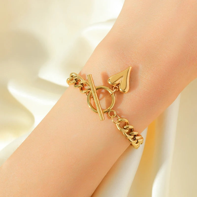 Bracelet Cœur Femme Chaîne - Acier Inoxydable