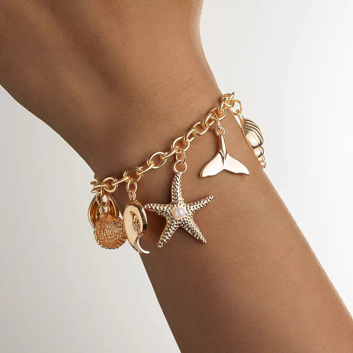 Bracelet Coquillage Femme Chaîne Breloques Marines - Acier Inoxydable