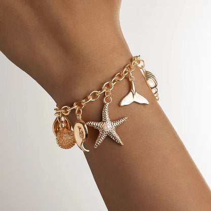Bracelet Coquillage Femme Chaîne Breloques Marines - Acier Inoxydable