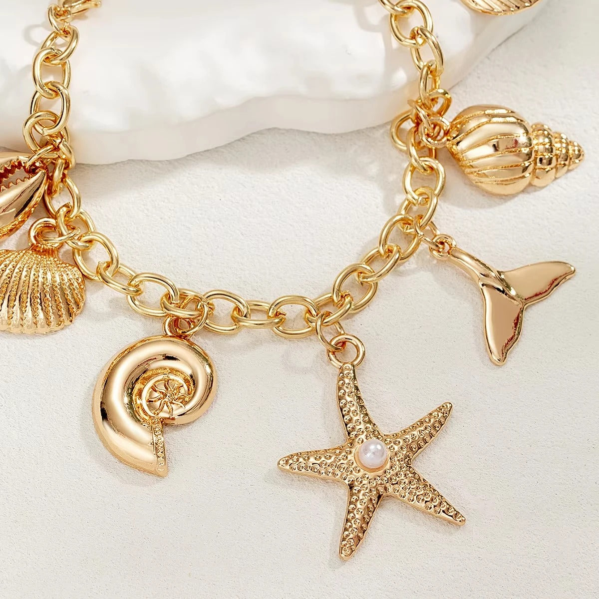 Bracelet Coquillage Femme Chaîne Breloques Marines - Acier Inoxydable
