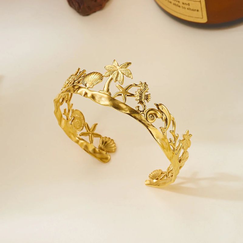 Bracelet Coquillage Femme Décor Marin Tropical - Acier Inoxydable