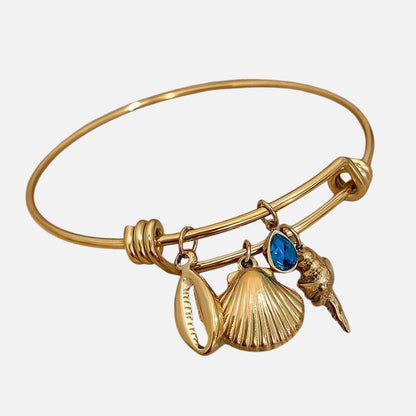 Bracelet Coquillage Femme Rigide Réglable Goutte Bleue - Acier Inoxydable