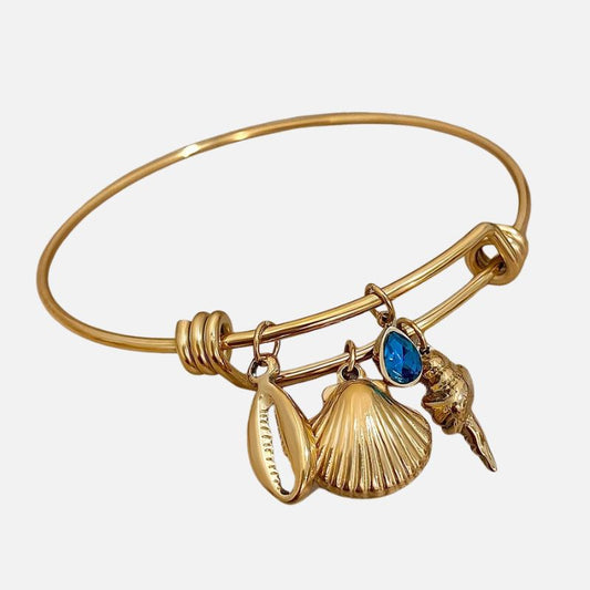 Bracelet Coquillage Femme Rigide Réglable Goutte Bleue - Acier Inoxydable