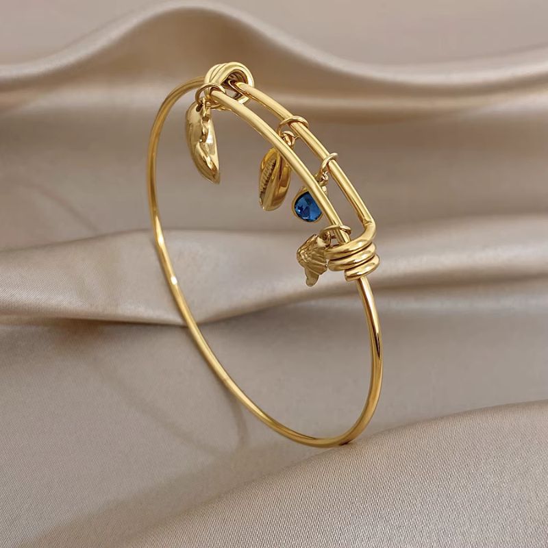 Bracelet Coquillage Femme Rigide Réglable Goutte Bleue - Acier Inoxydable