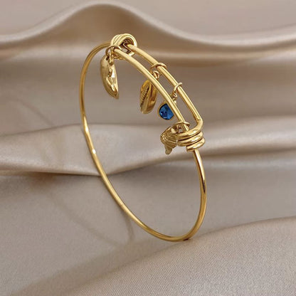 Bracelet Coquillage Femme Rigide Réglable Goutte Bleue - Acier Inoxydable