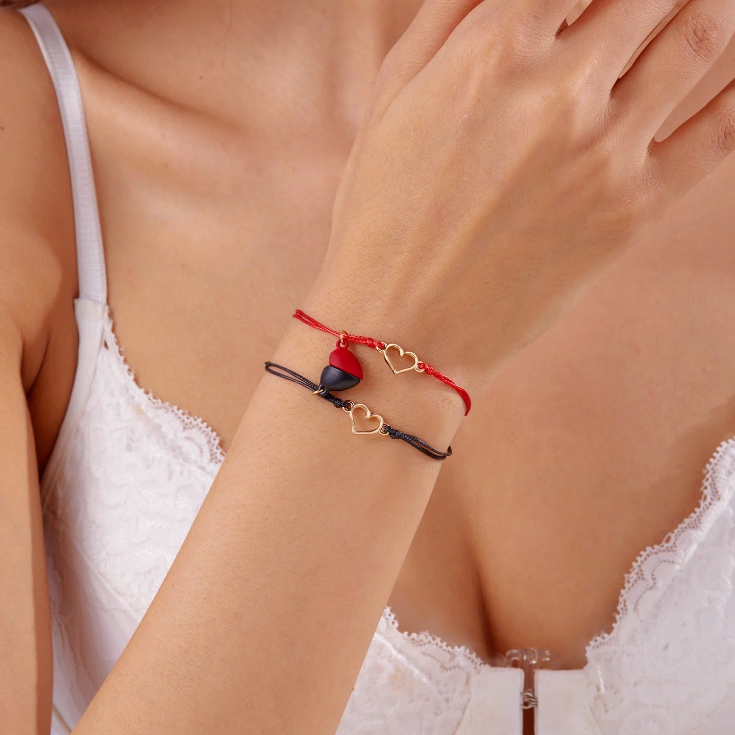 Bracelet Couple Cœur Aimanté Lien Éternel