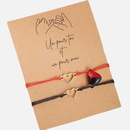 Bracelet Couple Cœur Aimanté Lien Éternel