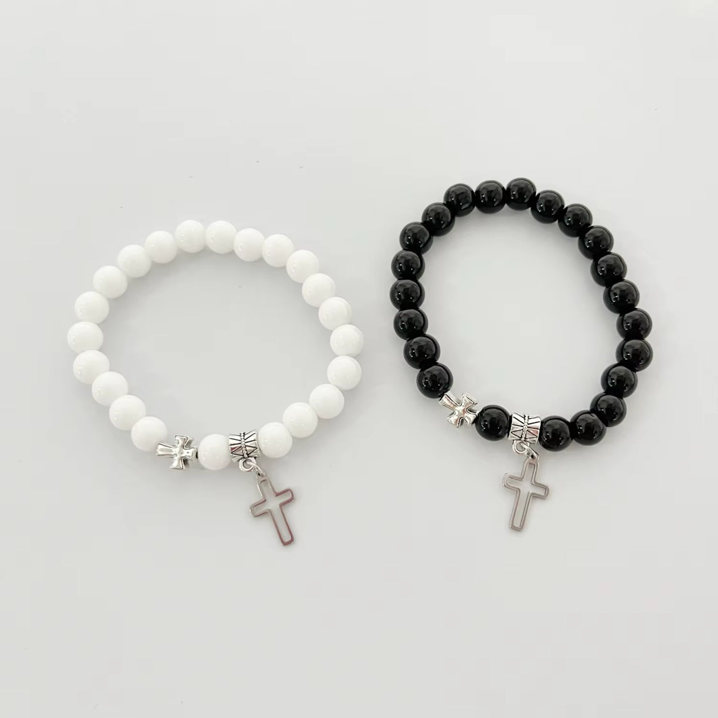 Bracelet Couple Croix Harmonie Noire Et Blanche