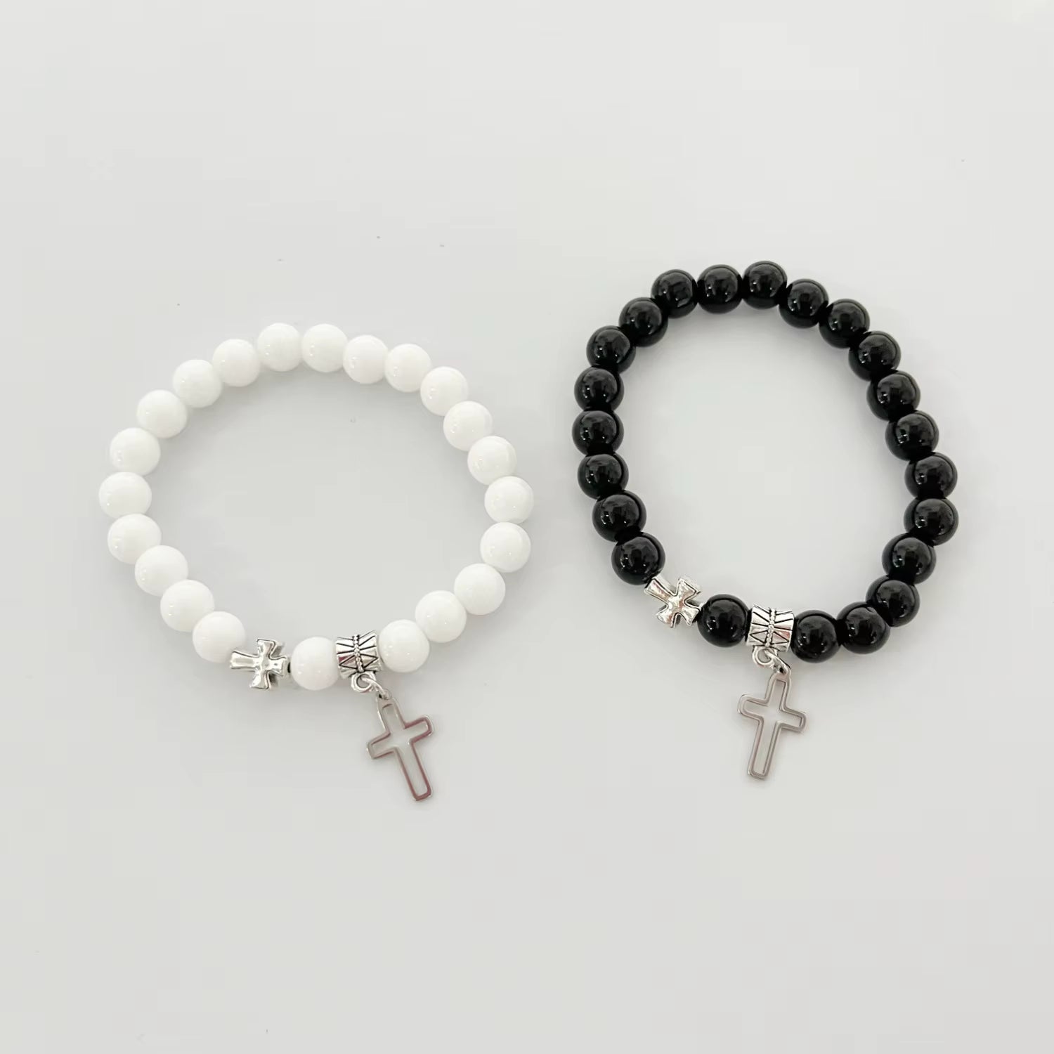 Bracelet Couple Croix Harmonie Noire Et Blanche