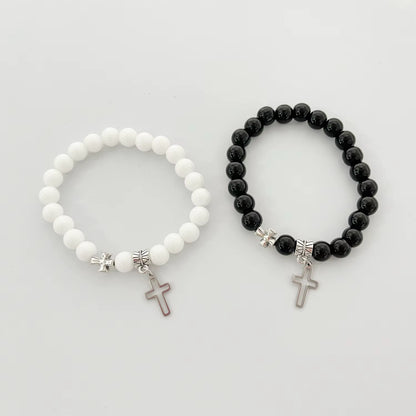 Bracelet Couple Croix Harmonie Noire Et Blanche