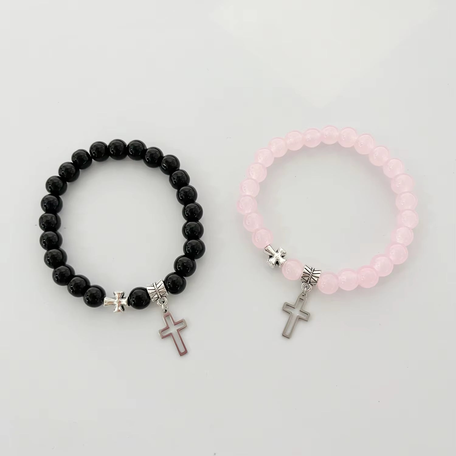 Bracelet Couple Croix Rose et Noire