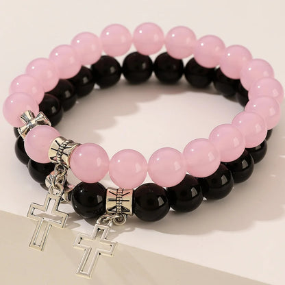 Bracelet Couple Croix Rose et Noire