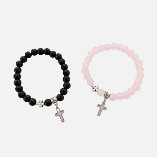 Bracelet Couple Croix Rose et Noire