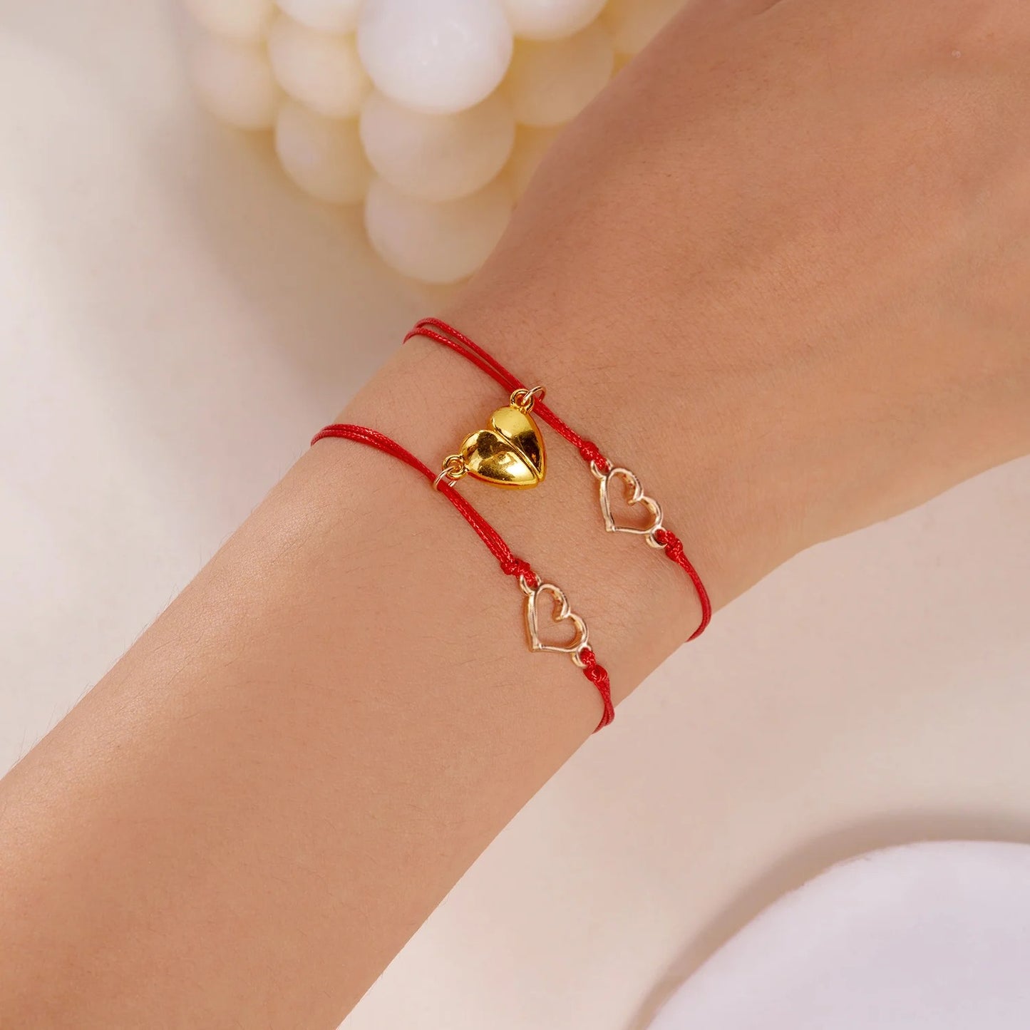 Bracelet Couple Fil Rouge Cœur Magnétique
