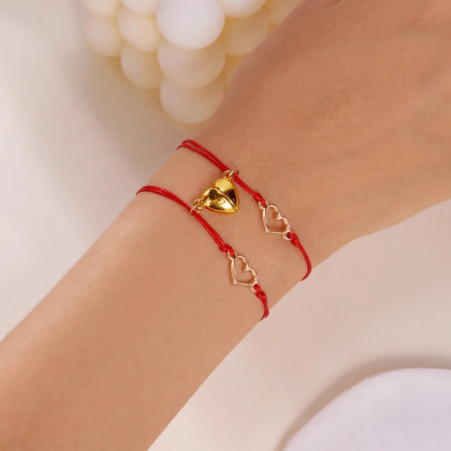 Bracelet Couple Fil Rouge Cœur Magnétique