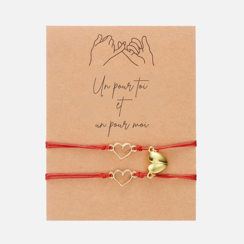 Bracelet Couple Fil Rouge Cœur Magnétique