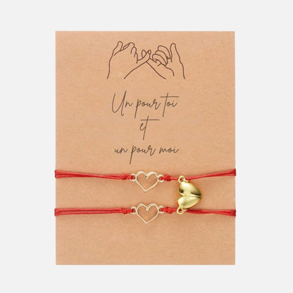 Bracelet Couple Fil Rouge Cœur Magnétique