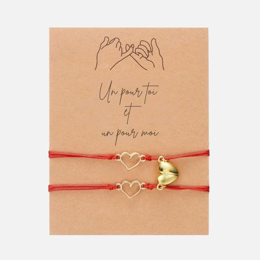 Bracelet Couple Fil Rouge Cœur Magnétique