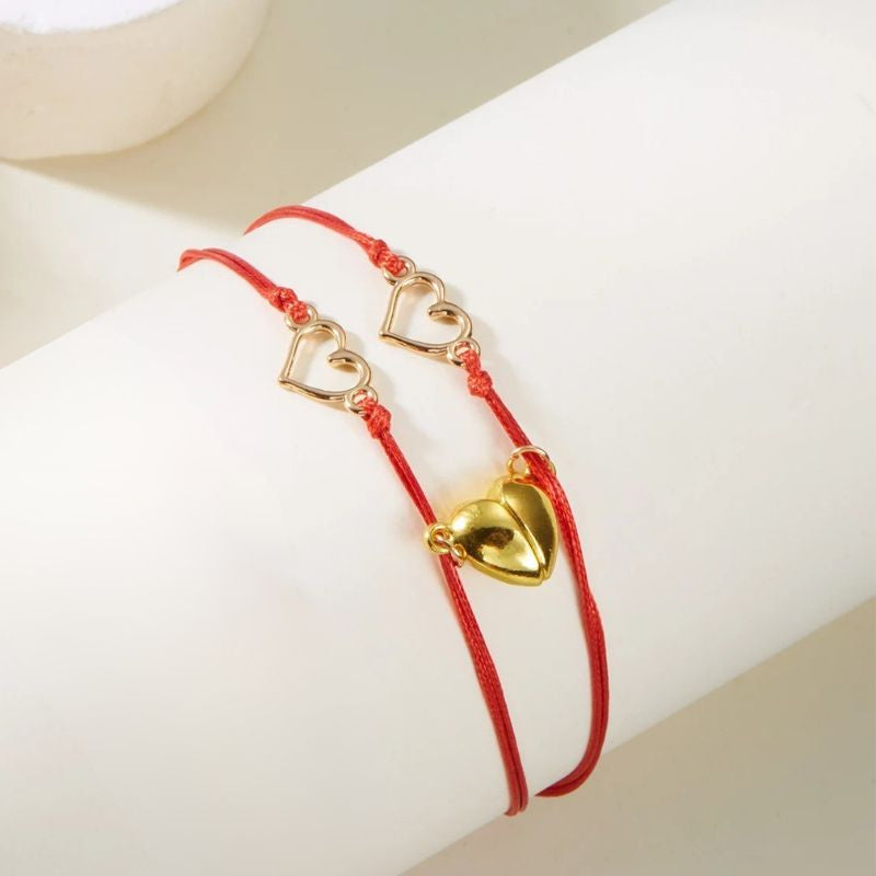 Bracelet Couple Fil Rouge Cœur Magnétique