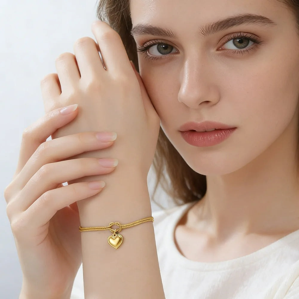 Bracelet Couple Nœud Cœur Éclat Intemporel - Acier Inoxydable