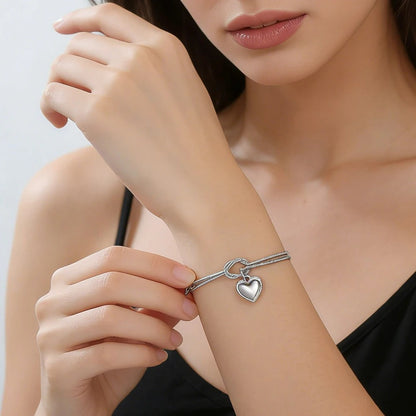 Bracelet Couple Nœud Cœur Éclat Intemporel - Acier Inoxydable