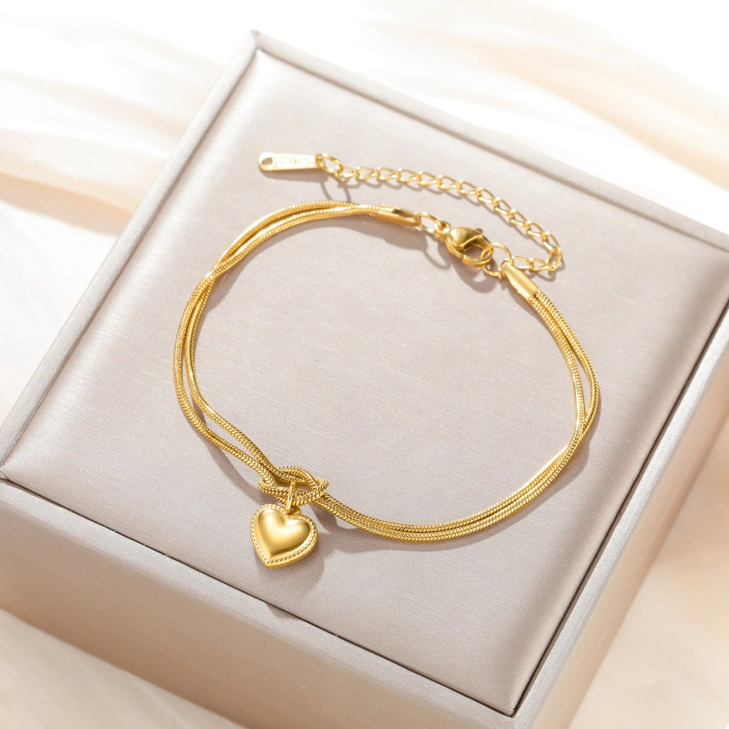 Bracelet Couple Nœud Cœur Éclat Intemporel - Acier Inoxydable