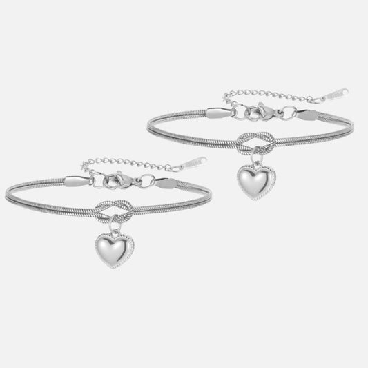 Bracelet Couple Nœud Cœur Éclat Intemporel - Acier Inoxydable