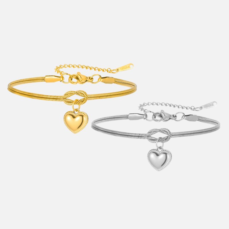 Bracelet Couple Nœud Cœur Éclat Intemporel - Acier Inoxydable