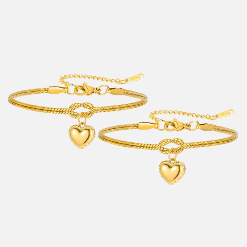 Bracelet Couple Nœud Cœur Éclat Intemporel - Acier Inoxydable