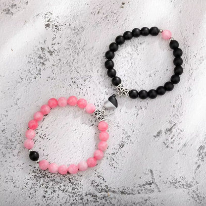 Bracelet Couple en Perles à Coeur Aimanté